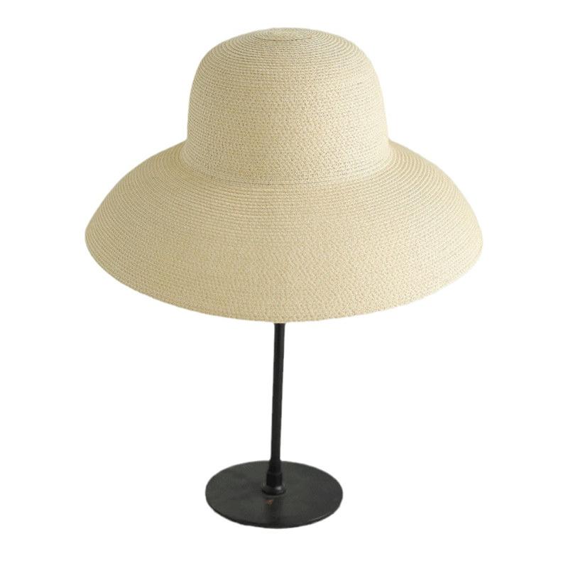 New Summer Hepburn Style Vintage Design Big EavesStraw Hat Women Girls Solid Color Beach Holiday Sun Hat Elegant Wide Brim Hat