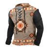 Men's Fashion Casual Printed Long Sleeve Bandage Retro Shirt Top Blouse