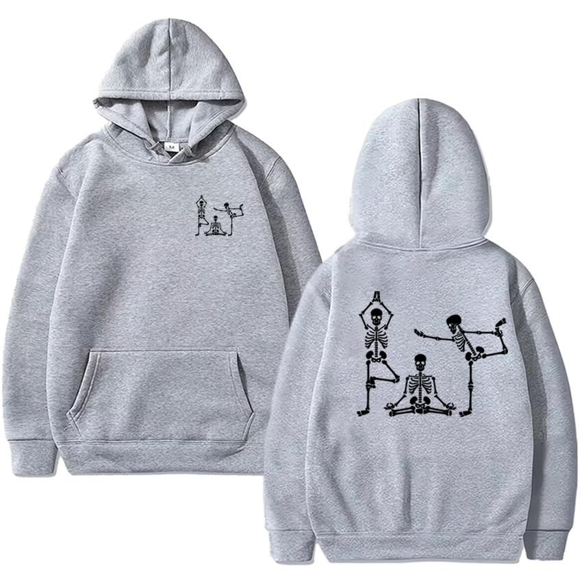 Gothic Skeleton Yoga Funny Halloween Double Sided print streetwear Men women vintage hip hop Hoodie Unisex punk Fleece pullovers
