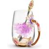 Glass Coffee Enamels Mug with Steel Spoon ,Best Birthday Valentines Gifts for Women,Enamel Flower Lead-free Glass Coffee Mugs Tea Cup