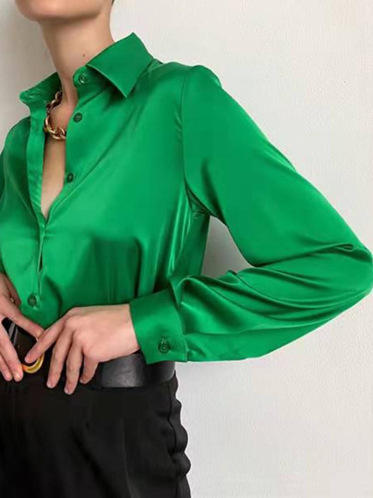 blusas mujer de moda 2022, летний женский топ, женские рубашки, женские зеленые рубашки, блузки, топы, шикарная женская блузка с длинными рукавами S зелёный