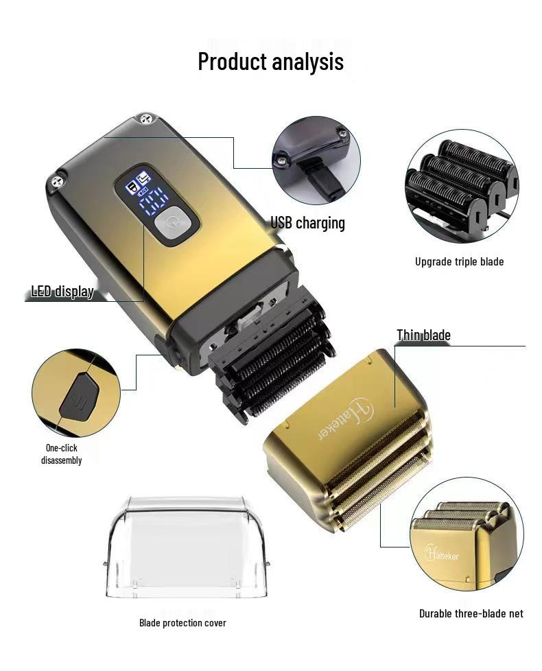 White Electric Three-Blade Mesh Head Shaver - Waterproof Clipper for Balding and Hair Trimming