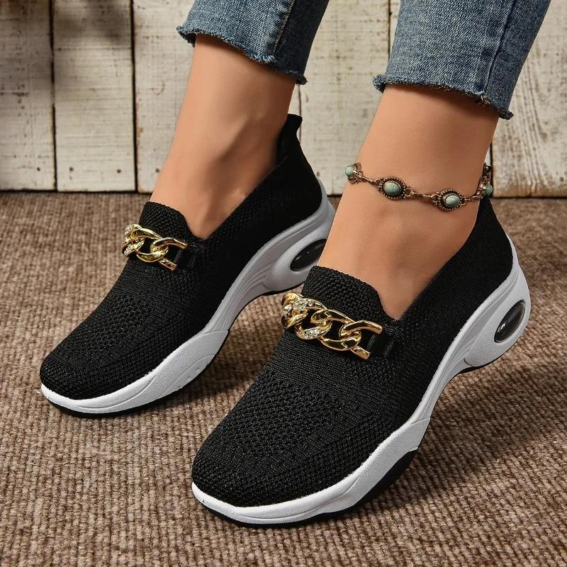 

Мода 2024 года, женская обувь, слипоны, женская обувь из вулканизированной стали, модная металлическая отделка, новые дышащие однотонные повседневные туфли больших размеров 41 чёрный