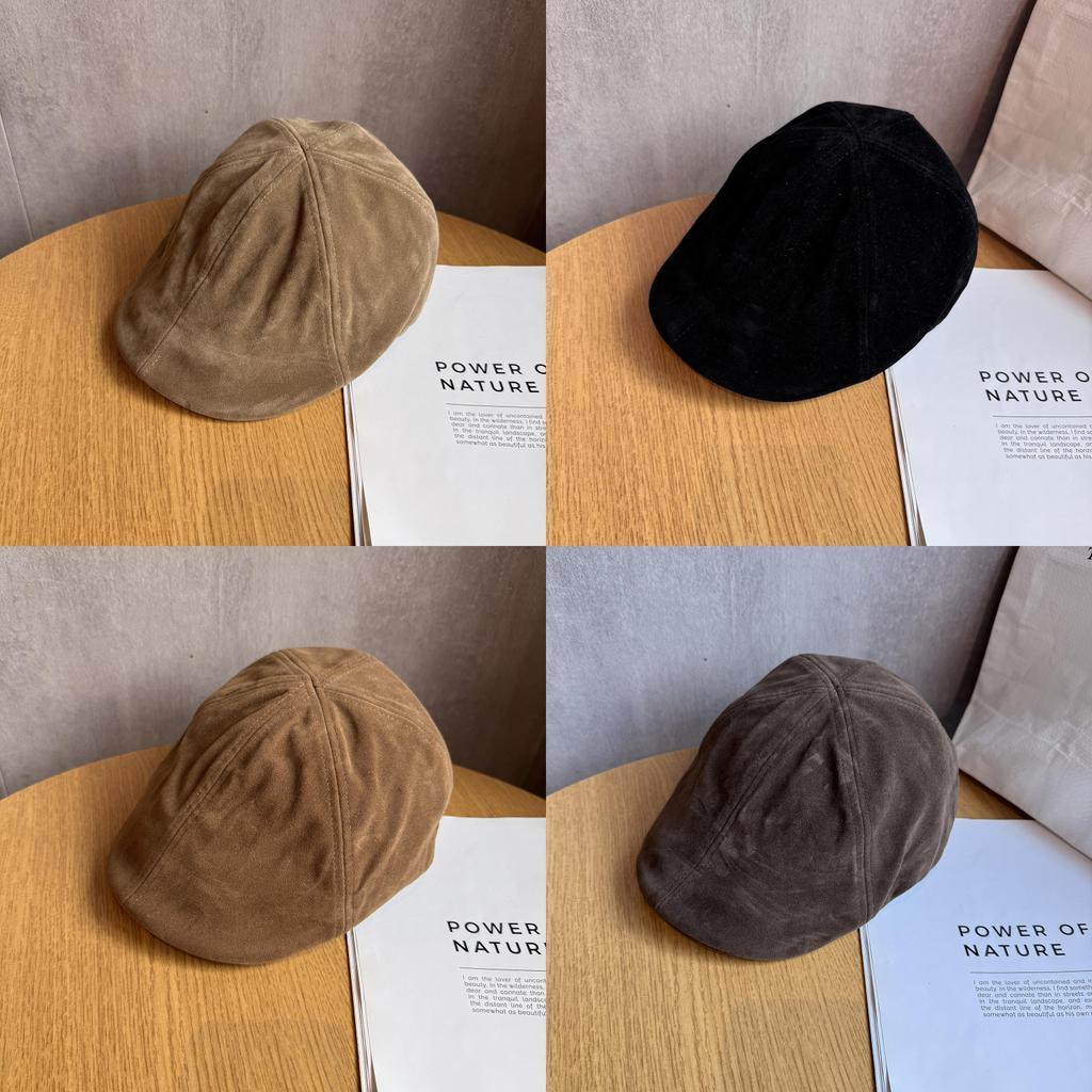 Simple Solid Color Suede Casual Beret For Fall Winter Sun Protection Women