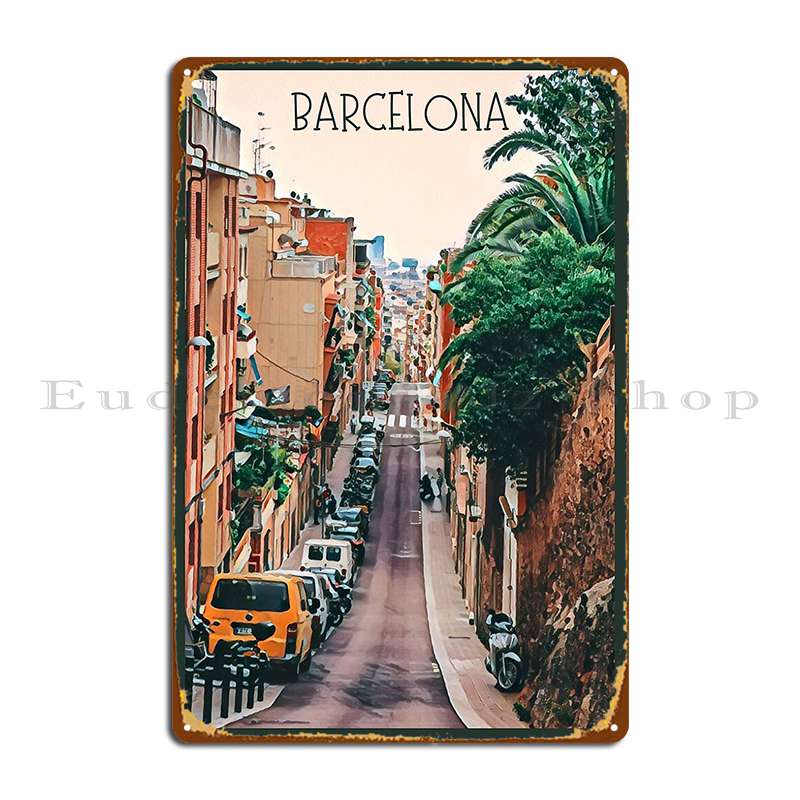 

Барселона Металлическая Табличка Постер Вечеринка Вечеринка Тарелки Настенный Декор Создать Гостиную Жестяной Постер 20x30cm（7.8x11.8inch）