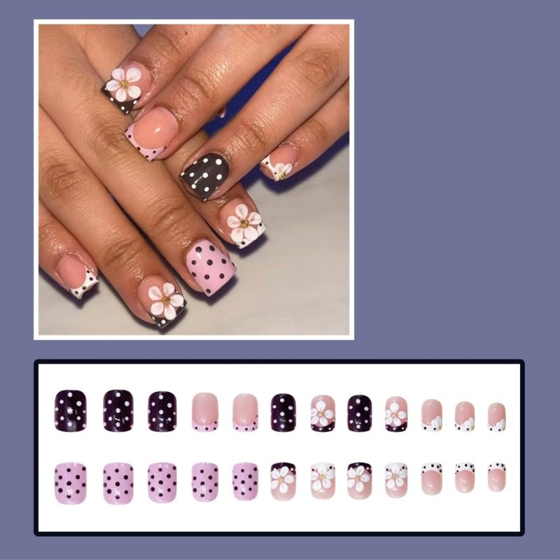 Elegant 3D Sculpted Floral False Nail ABS Press On Nail Easy Application Long Lasting For Bridal Event Office