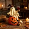 Ghost with a Wine Glass Resin Figure, Halloween Ghost Statue Holding Wine Cup, Funny Scary Decor, Tabletop Ornament for Home, Gift