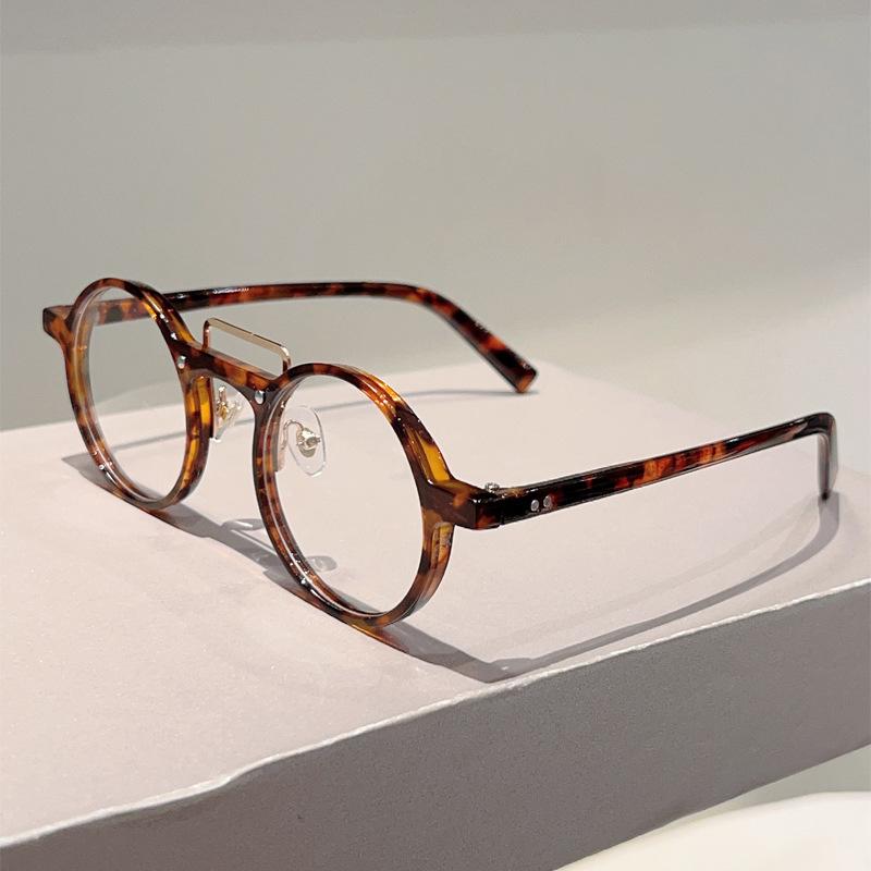 Anti Blue Light Oversize Round Reading Glasses Leopard Frames Retro Wire Eyeglasses Womenmenpunk Prescription Clear Glasses
