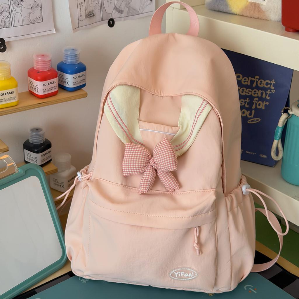 Schoolbag Female Small Fresh Bow Mori Versatile Primary School Student Burden Reduction College Student Large Capacity Backpack