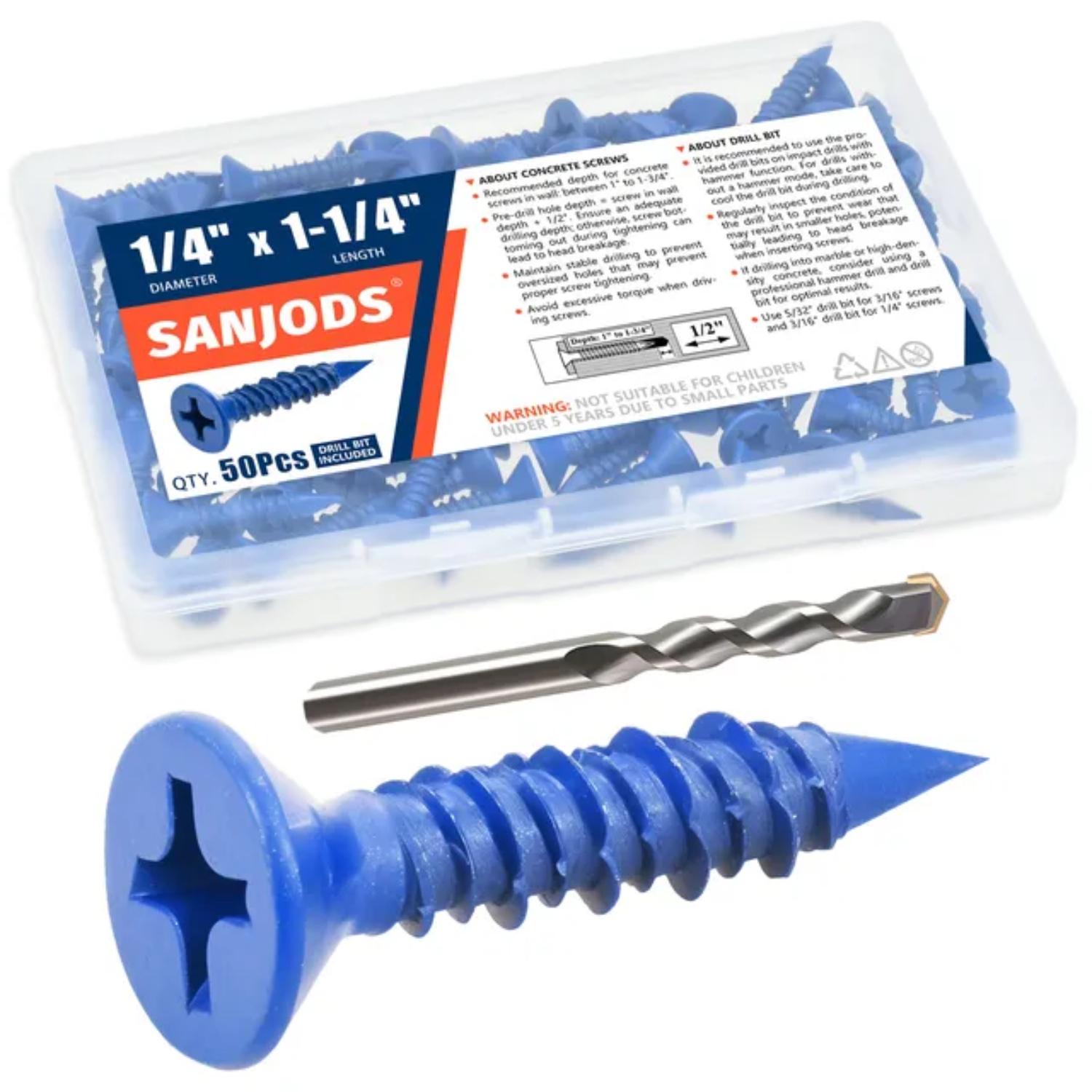 

3/16 или 1/4 анкерный болт для бетона, синие плоские винты для крепления к кирпичной кладке, цементу или штукатурке (Упаковка 80 шт.)