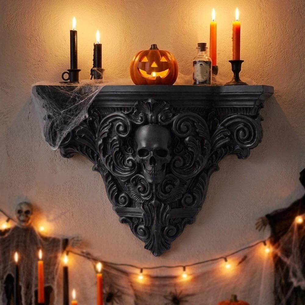 3D Printing Carved Skull Storage Shelf Vintage Style Art Skull Wall Rack Bedroom