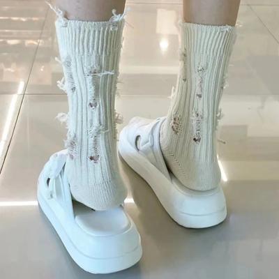 Szakadt Lyukú Harajuku Zokni Női Hip-Hop Gördeszka Koldus Pamut Zokni Közepes Szárú Kötött Utcai Zokni Divatos calcetines