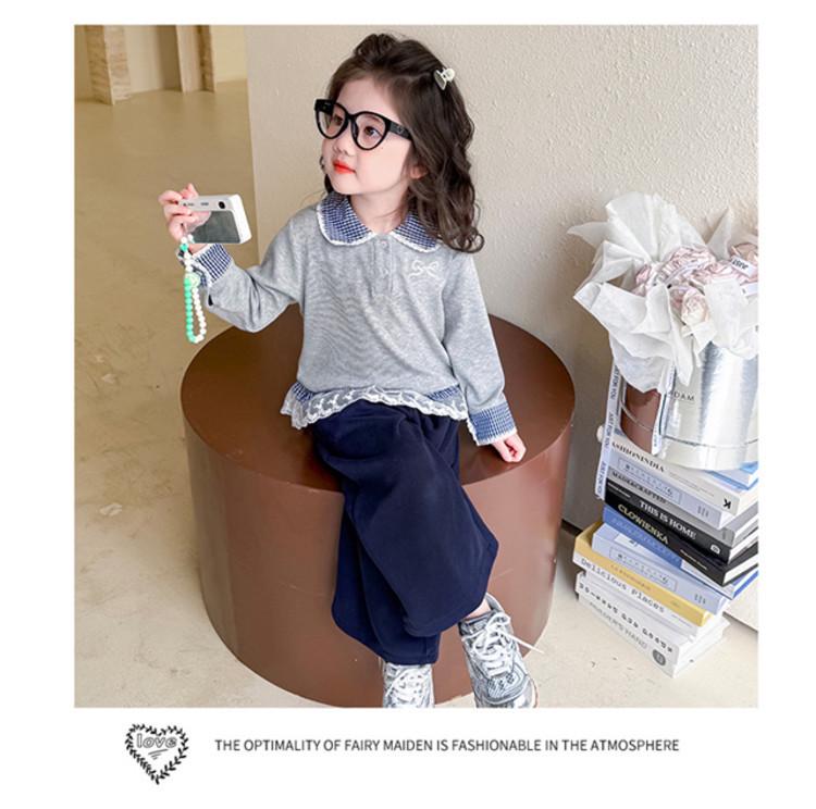Meng Tang Tang Spring Girls' Color Block Bib Pants & Sweatshirt Set - Baby Korean Style Two-Piece.