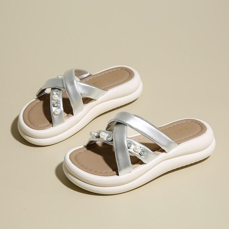 ins wind platform sandals new summer wear versatile height increase one word drag women's beach non-slip cross cool slippers