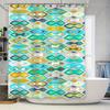 Brightly Colored Geometric Shower Curtain for Bathroom Decor Modern Waterproof Fabric with Hook Rings Set (Blue/White/Green)