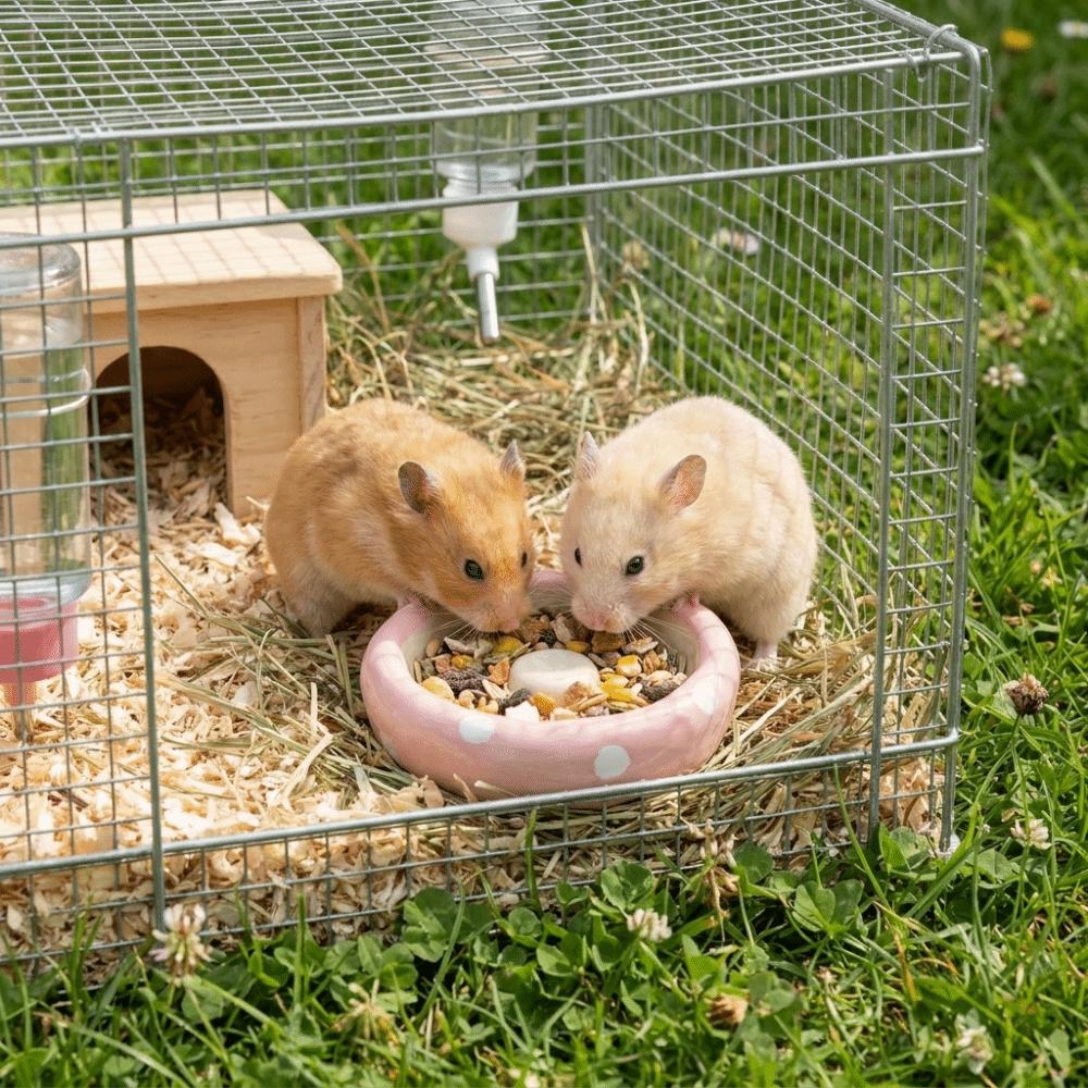 Creative Ceramic Hamster Mushroom Food Bowl Cute Anti-Spill Pet Water Fountain Multi-Functional Guinea Pigs Food Dish Decorative
