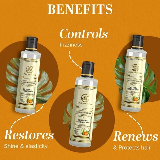 KHADI NATURAL Ziołowa odżywka do włosów Pomarańcza i Trawa cytrynowa|Ziołowa odżywka do włosów puszących się|Odżywka do włosów zniszczonych- 210 ml
