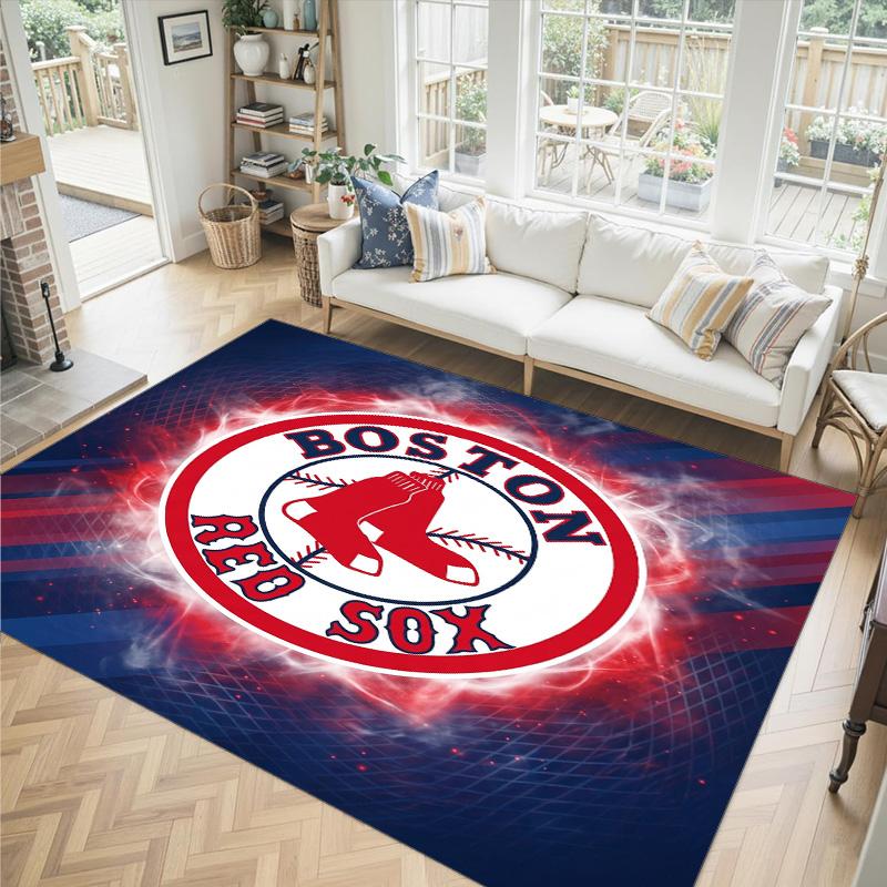 Boston Red Sox Design Crystal Velvet Carpet Cozy Non?Slip Printed Rug For Bedroom Living Room Entrance