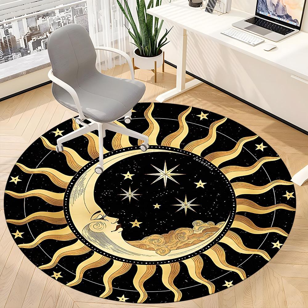 1PC Celestial Pattern Office Round Area Rug, Mat Suitable For Office, Under Office Chairs Bedroom Living Room Home Decor, Room Deco
