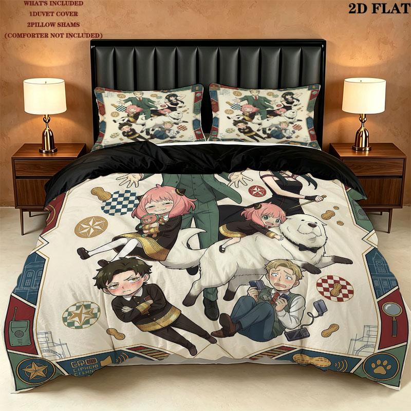 Spy Family Pattern Bedding Quilt Set Quilt Cover Pillowcase Home Birthday Gift(1 * duvet cover + 2 * pillowcase, without core)