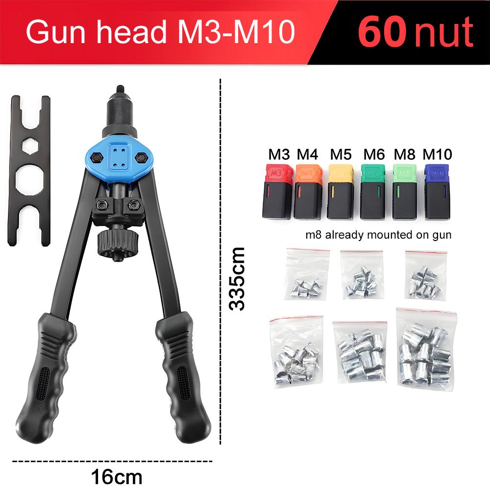 Rivet Gun 13" Hand Rivet Gun with M3-M12 Rivets Set - Double Handle Rivet Gun for Blind Rivet, Aluminum Rivet, Steel Rivet