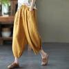 Women's Dopamine Retro Zen Style Elastic Waist Cotton Linen Cropped Harem Pants for Spring Summer