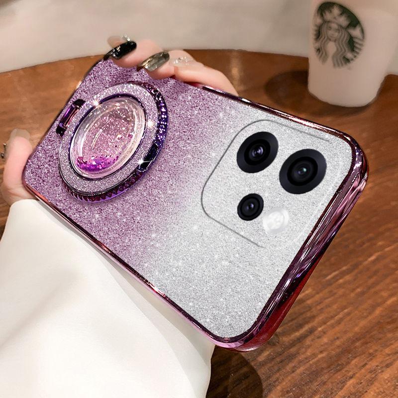 For OPPO Reno 15 Pro 15F Case with Liquid Glitter Quicksand Hourglass Stand Holder Luxury Shiny Gradient Plating Girls Slim