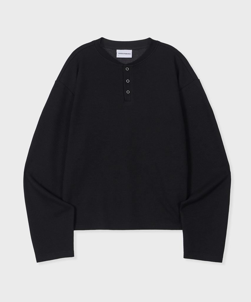 GLW Steady Waffle Crop Henley Neck T-Shirt Black
