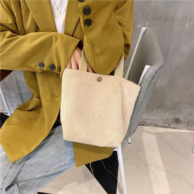 Retro Corduroy Bento Shoulder Bag - Versatile Canvas Handbag for Students and Commutes