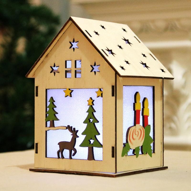 3/5’’ Xmas Desk Decor House Santa/Snowman/Reindeer Tabletop Decor Lovely Christmas Ornament DIY Wooden Puzzle Art Crafts