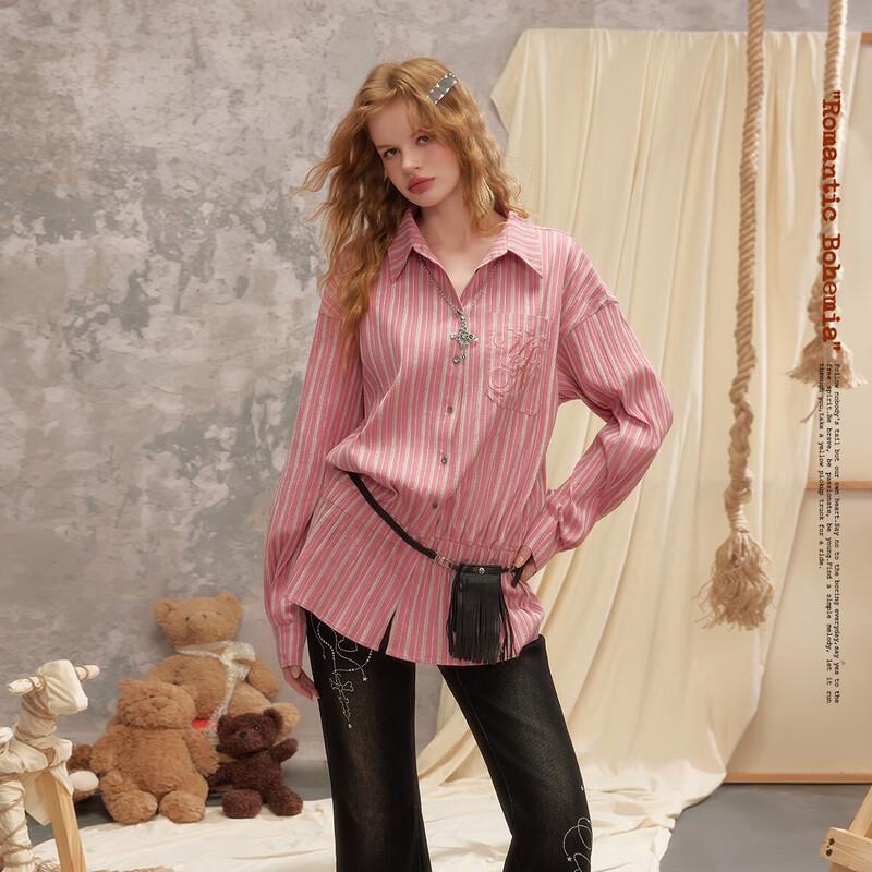 UNIFREE Women s Striped Long-Sleeve Shirt L