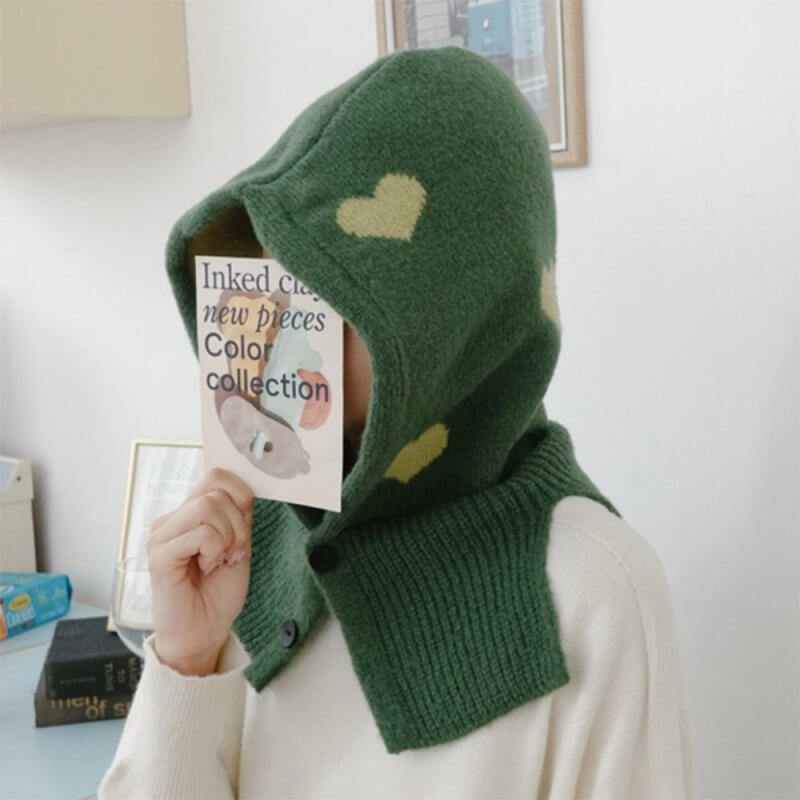 Women's Winter Heart Design Color Block Neck Warmer Beanie