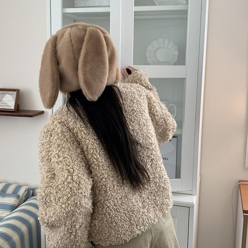Süßer großer Kaninchenohren Plüschhut für Damen, Herbst und Winter, für großen Kopfumfang, lässt das Gesicht kleiner erscheinen, Ohrenschützerhut, verdickt, um warm zu halten, Kind