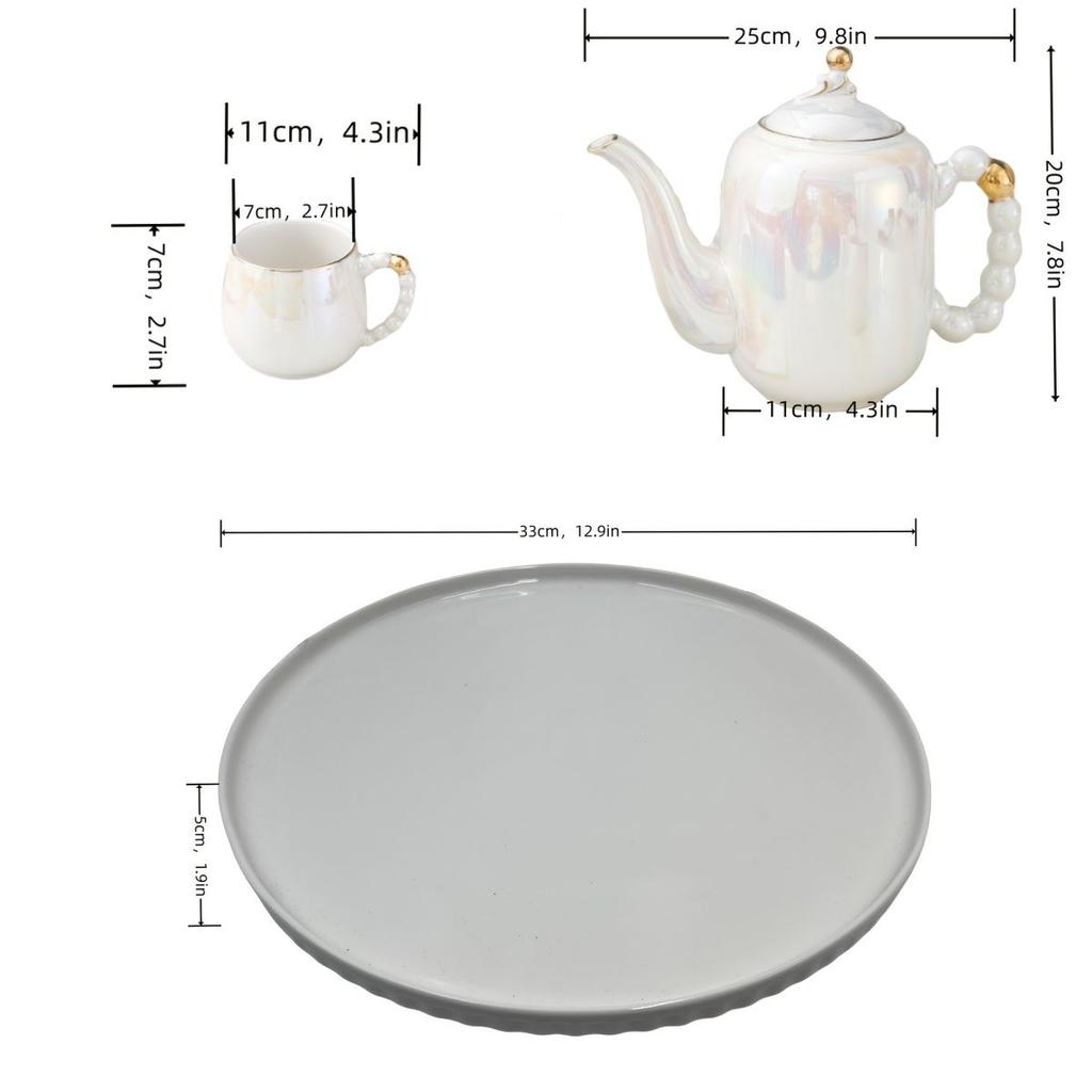 1pc/6pcs/8pcs porcelain tea set colored glaze - pearl colored ceramic teapot and, coffee, tea, creamer, kettle
