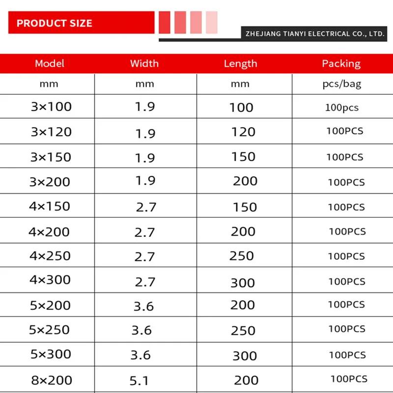 Selvlåsende plast nylon bånd 100 STK svart 5x300 buntebånd festering 4x200 buntebånd zip wraps stropp nylon kabelbånd sett