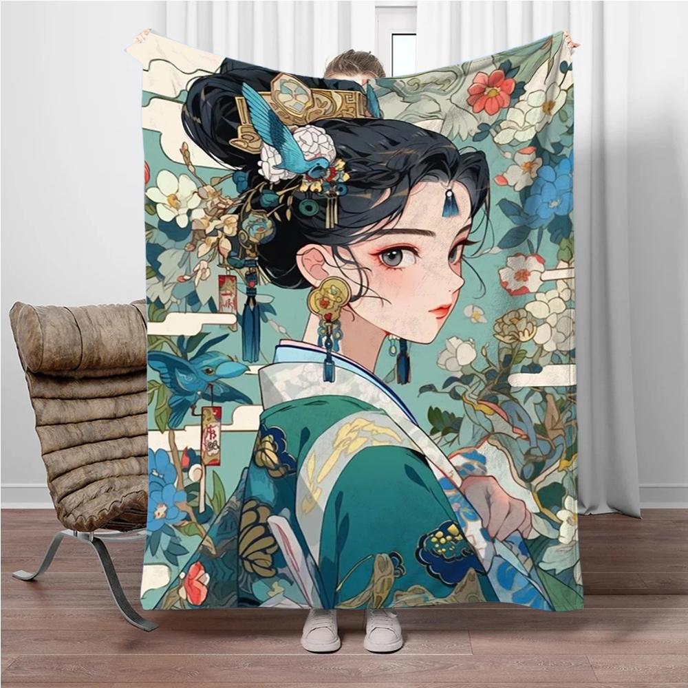 Chinese Ancient Style Girls Flannel Blanket Soft Keep Warm Throw Blanket Blanket For Sofa Bed Office Camping Travelling Gifts