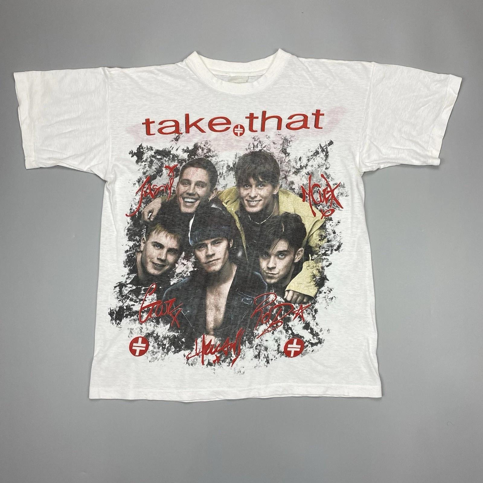 

Винтажная футболка Take That Мерч Белая Размер Medium Редкий Принт 90-х Поп 3XL