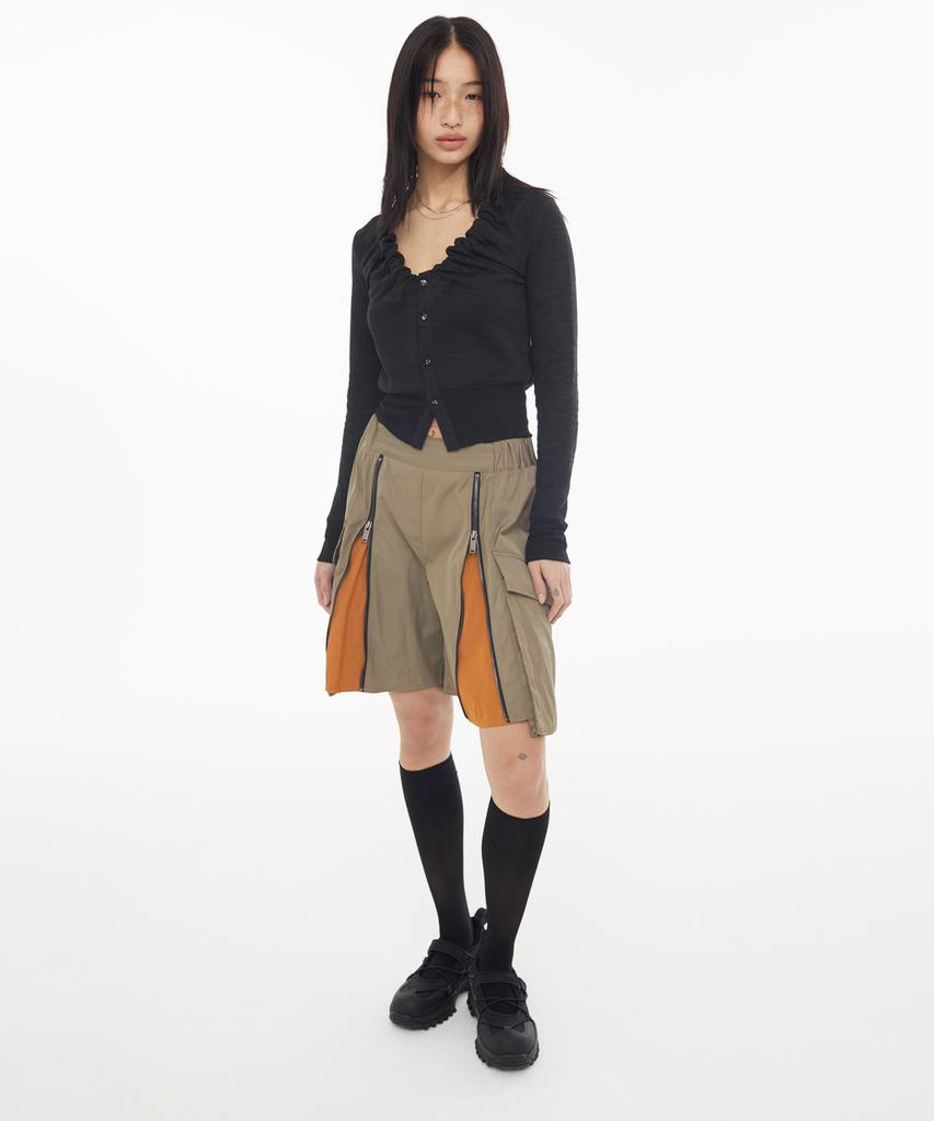 Kyo Utility Double Zip Bermuda Shorts Khaki