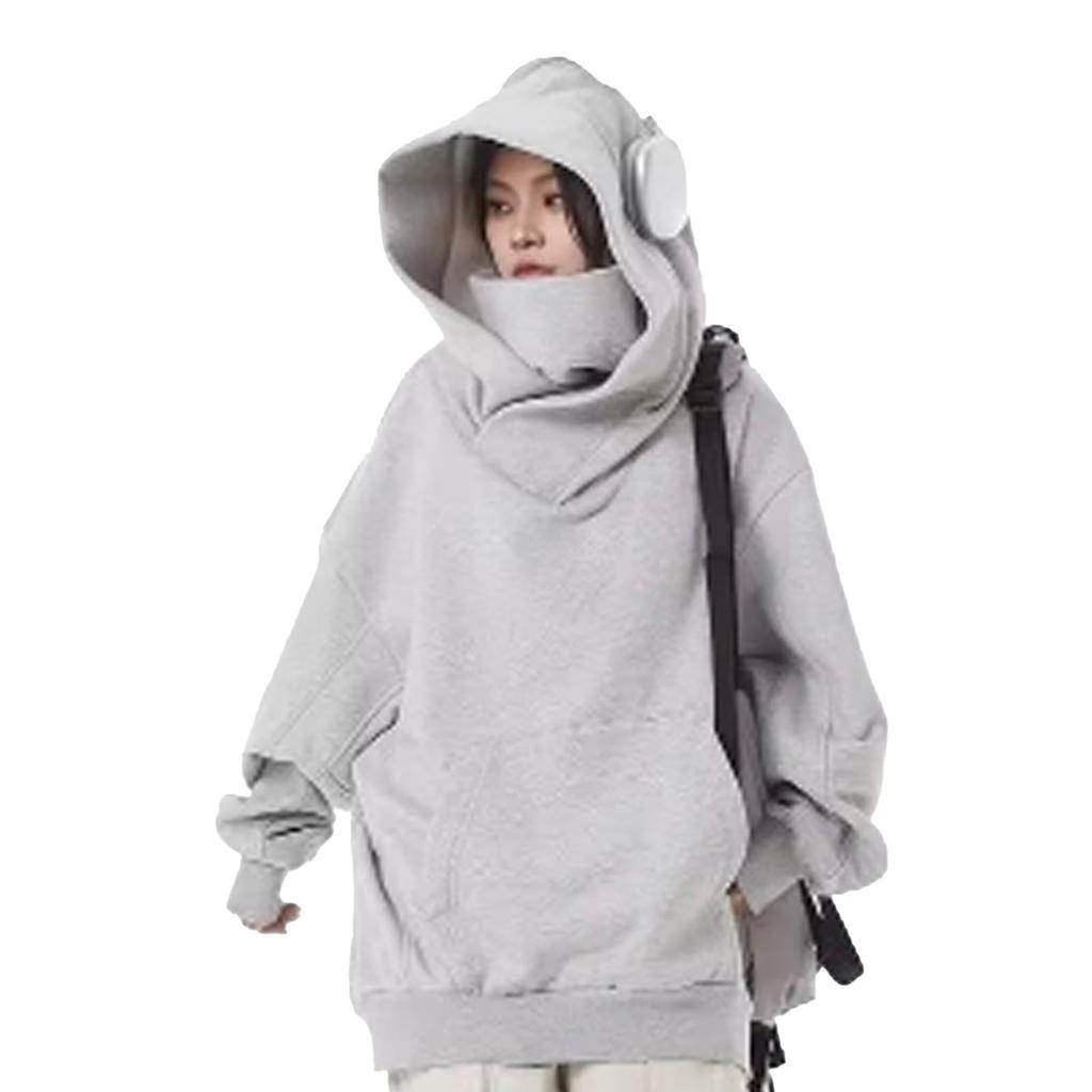 Hoodie with a Slimming Oversized Turtleneck Hoodie for Women Heather Warm, Face-concealing Effect. Thick, Long, High-neck, (M, Gray)