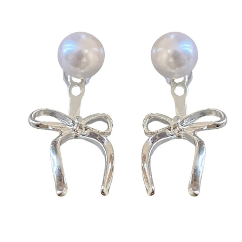 

Vintage Pearl Bowknot Earrings Silver Color Bow Pendant Earrings 2024 Fashion Jewelry Elegant Ear Studs Dangle Earrings 1