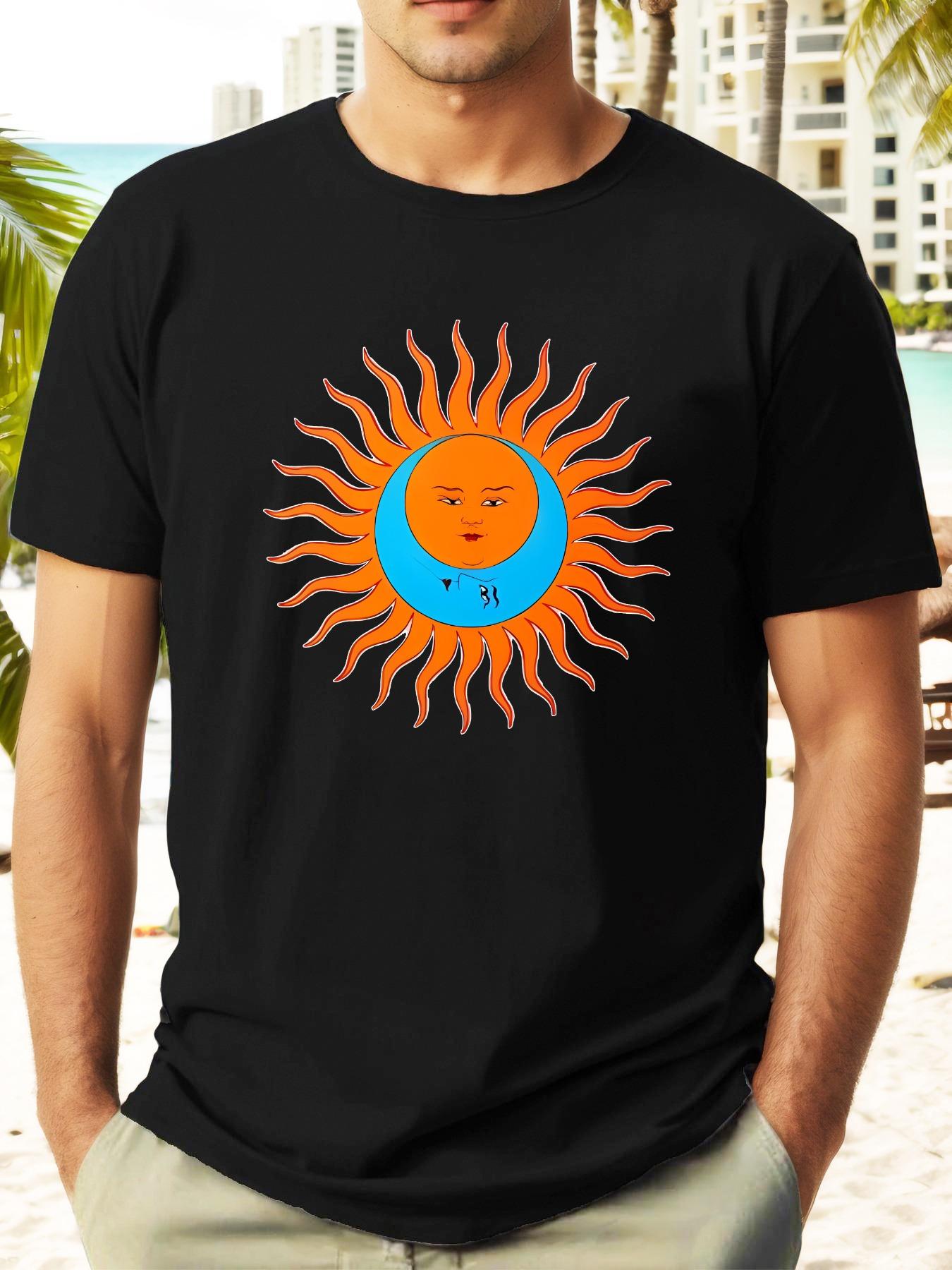 T-shirt with Vibrant Cartoon Sun Graphic - Dark Green Summer Tee XL