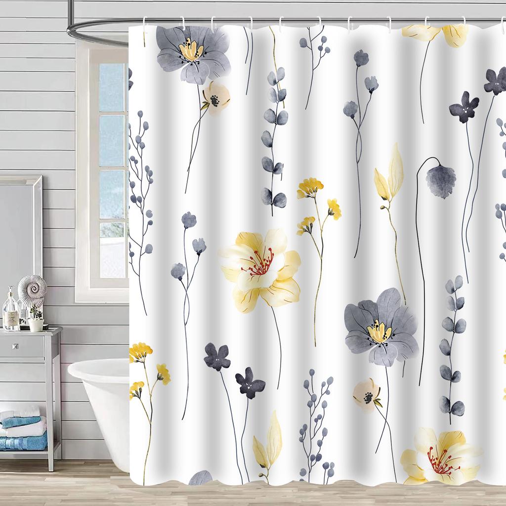 Waterproof Shower Curtain 3D Printing Tropical Jungle Plant Leaves Flowering Season Polyester Shower Curtain Free Hook