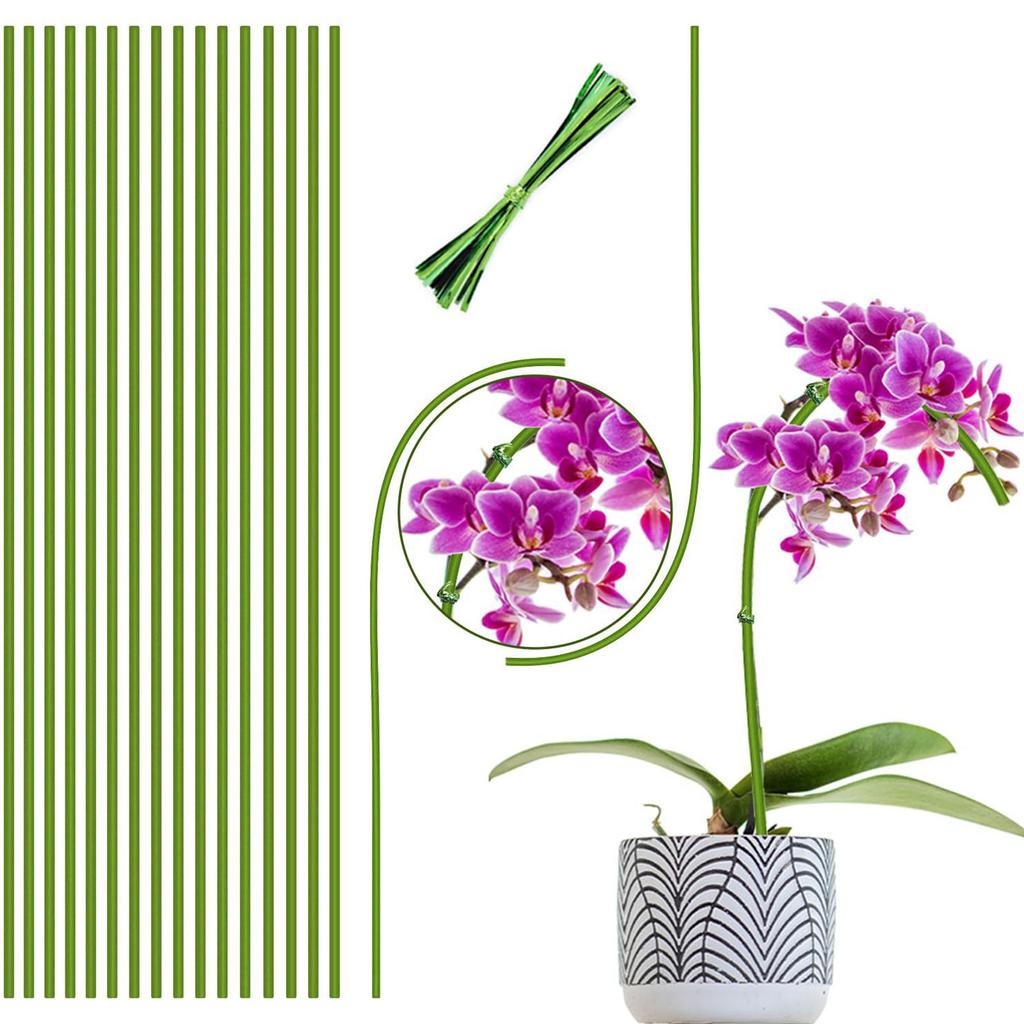 Pack Of 20 Flexible Orchid Stakes For Indoor And Outdoor Plants Support Made Of Green Plastic And Metal