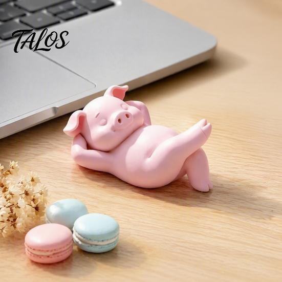 Mini Resin Ornament for Car Dashboard 3D Printed Lying Pig Figurine, Cute Pink Statue, Small Decorative Figurine Cake Topper Animal Bedroom Bookshelf