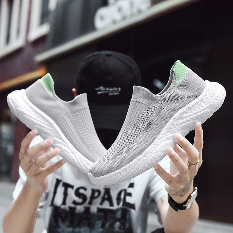 Summer men's shoes spring and autumn one-pedal black mesh shoes fly-woven mesh sports running shoes casual soft-soled versatile trendy shoes