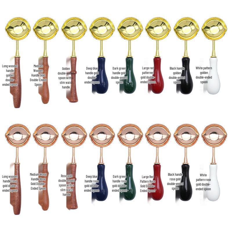 Double-Headed Wax Seal Spoon with Gold & Rose Gold Handles – Wax Melting Accessory for Sealing Stamp.
