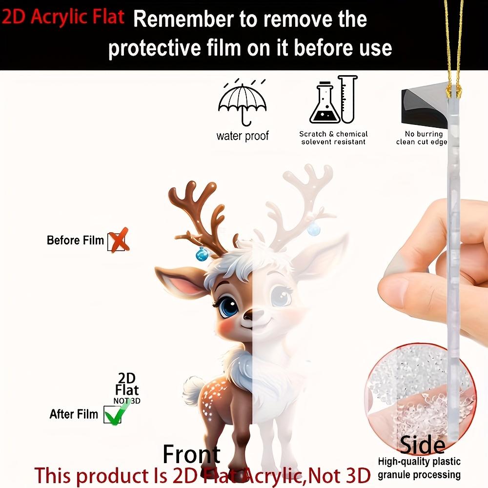 Cute Elk Baby with Christmas Lights Acrylic 2D Flat Pendant Christmas Tree Decoration  Pendant Car Rearview Mirror Pendant Holiday Decoration Pendant