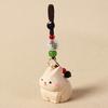 Flower Wooden Carved Rabbit Keychain Beads Car Keyring Fashion Wood Rabbit Dolls Pendant  Gifts