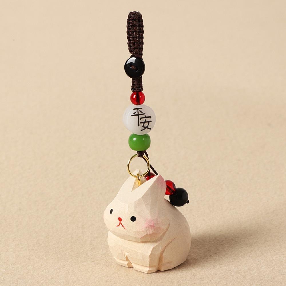 Beads Wooden Carved Rabbit Keychain Weave Rope Car Keyring Wood Rabbit Dolls Pendant Girl/Boy