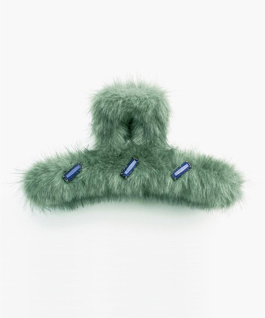 Racoha Mint Green Fur Large Hair Clip